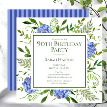 Hortênsias Azuis de Aniversário de 90 Anos Aquarel