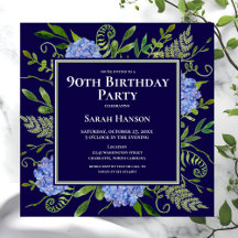 Hortênsias Azuis de Aniversário de 90 anos Aquarel
