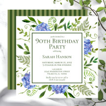 Hortênsias Azuis de Aniversário de 90 Anos Aquarel