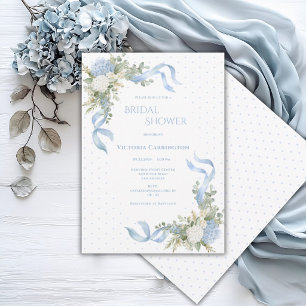 Convite Hortênsias Azuis Elegante Chuveiro Nupcial Floral