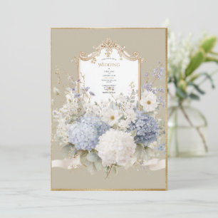 Convite Hortênsias Azuis Elegantes Casamento Vintage