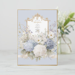 Convite Hortênsias Azuis Elegantes Casamento Vintage