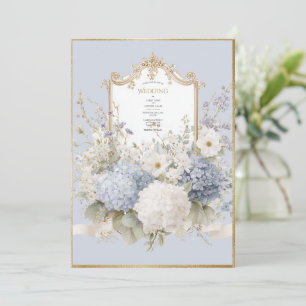 Convite Hortênsias Azuis Elegantes Casamento Vintage