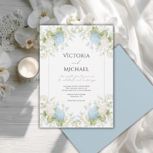 Convite Hortênsias Azuis Elegantes Casamento Vintage