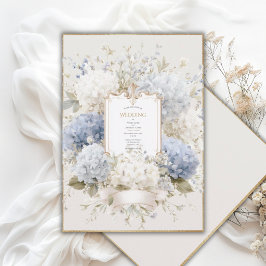 Convite Hortênsias Azuis Elegantes Casamento Vintage