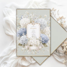 Convite Hortênsias Azuis Elegantes Casamento Vintage Sage