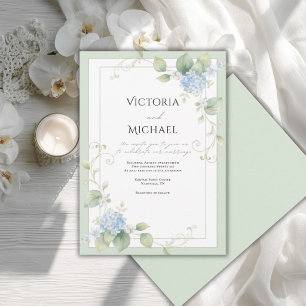 Convite Hortênsias Azuis Florais Elegantes Casamento