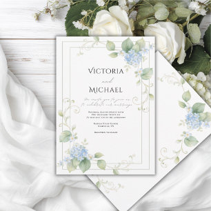 Convite Hortênsias Azuis Floral Casamento Elegante