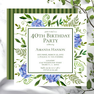 Convite Hortênsias Azuis para o 40º Aniversário