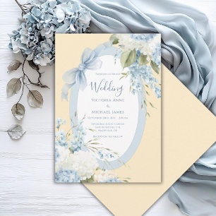 Convite Hortênsias Brancas Azuis Casamento Elegante Amarel