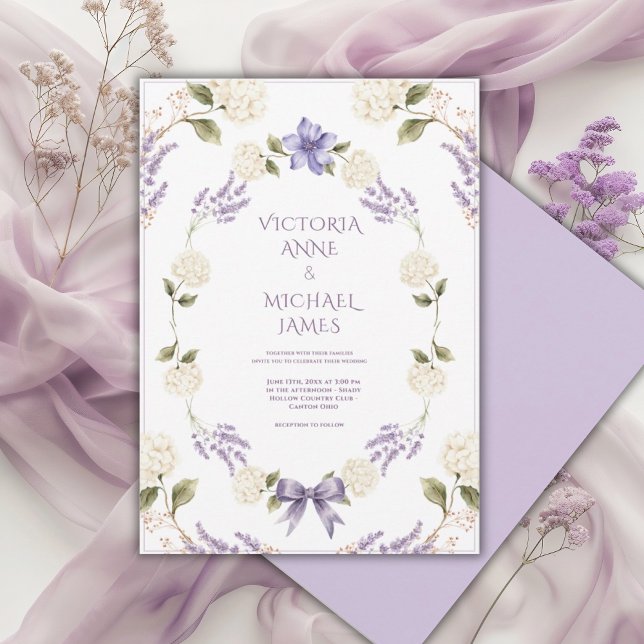 Convite Hortênsias Brancas Casamento Floral Roxo Elegante (Criador carregado)