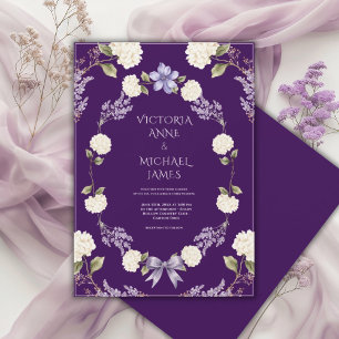 Convite Hortênsias Brancas Floral Roxo Elegante