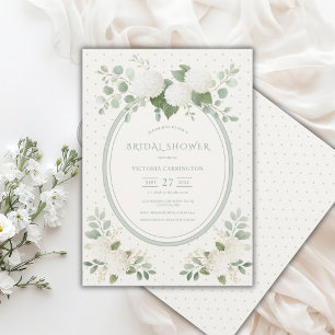 Convite Hortênsias Brancas Floral Vintage Verde Noiva