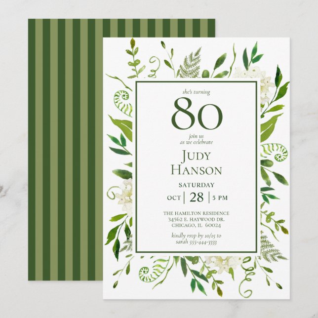 Convite Hortênsias Brancas para 80º Aniversário (Frente/Verso)