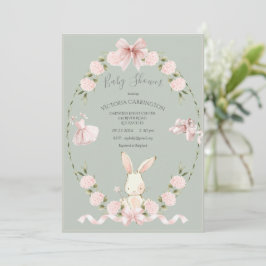 Convite Hortênsias Coelhinhos Rosa Sage Bailarina Bebê