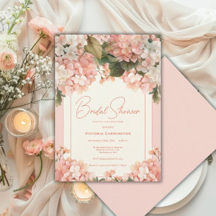 Convite Hortênsias de Pêssego Aquarela Floral Casamento Mo