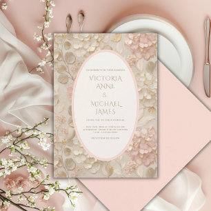 Convite Hortênsias Floral Rosa Dourado Casamento Vintage 