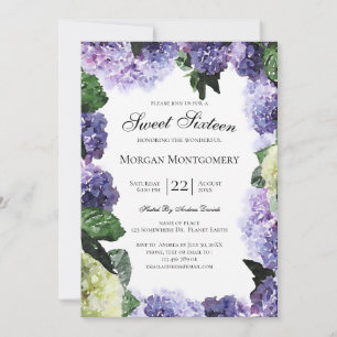 Convite Hortênsias Marfim e Roxo Branco Sweet Sixteen