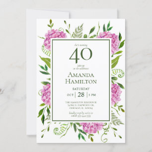 Convite Hortênsias Rosa de 40 Anos
