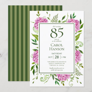 Convite Hortênsias Rosa de Aniversário de 85 Anos