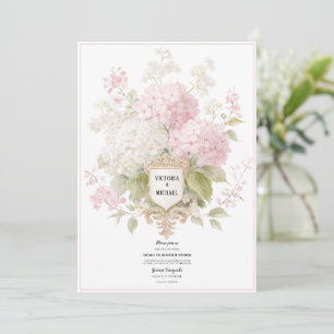 Convite Hortênsias Rosa e Branco Elegantes para Casamento