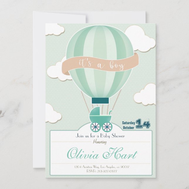 Convite Hot Air Ballon Baby Shower Invitation (It´s a boy) (Frente)