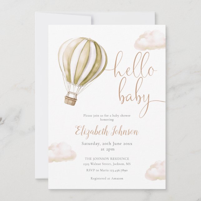Convite Hot Air Balloon All In One Neutral Baby Shower (Frente)