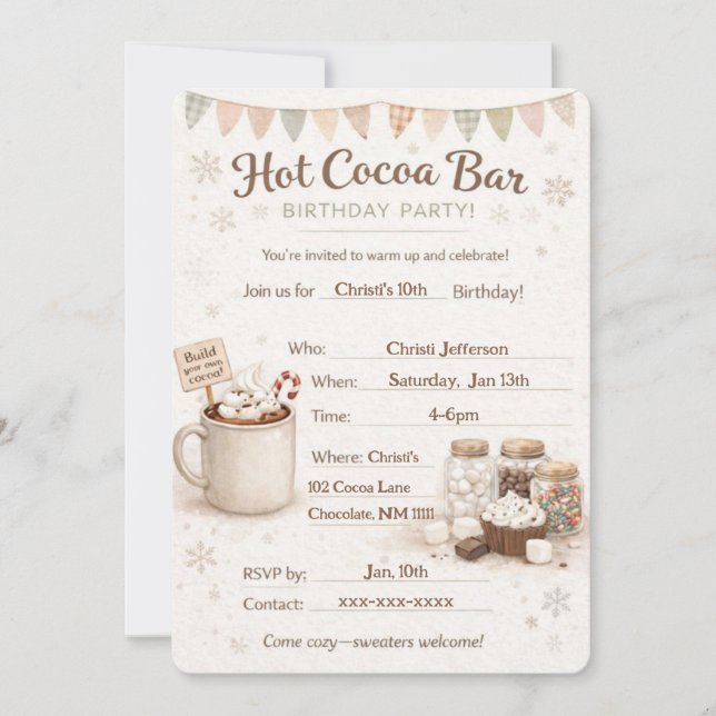 Convite Hot Cocoa Bar Birthday Invitation (Frente)