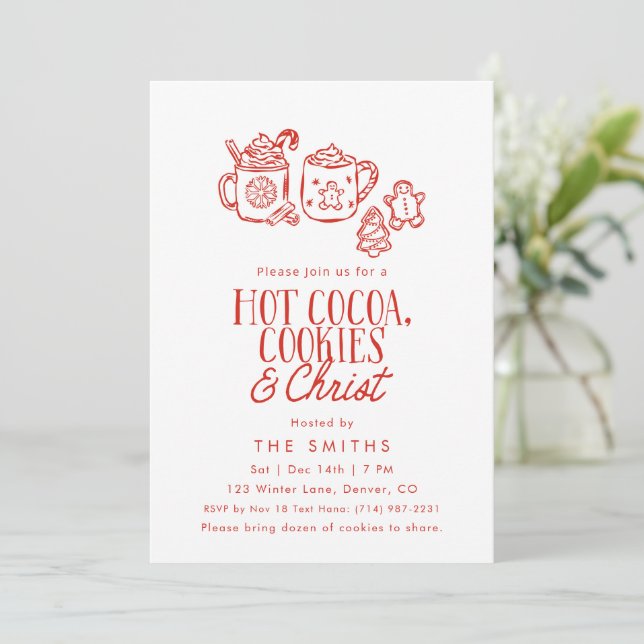 Convite Hot Cocoa Cookies & Christ Christmas Invitation (Em pé/Frente)
