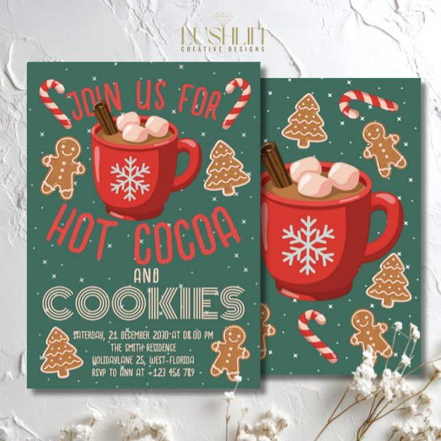 Convite Hot Cocoa & Cookies Holiday Invitation | Christmas (Criador carregado)
