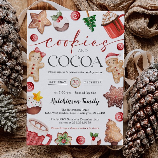Convite Hot Cocoa Party Invitation - Cookies and Cocoa (Hot Cocoa Party Invitation - Cookies and Cocoa)
