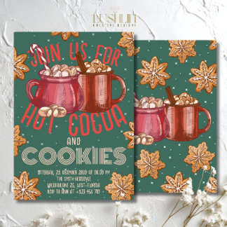 Convite Hot Cocoa Red Mug & Cookies Holiday | Christmas