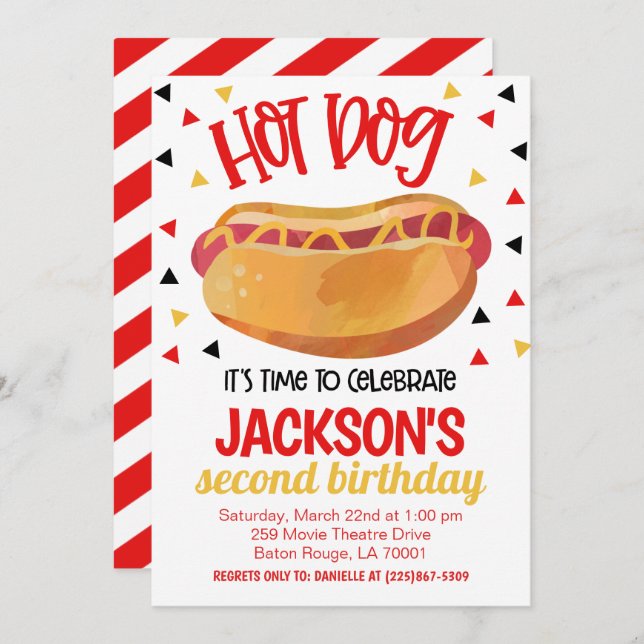 Convite Hot Dog Birthday Party Invite (Frente/Verso)
