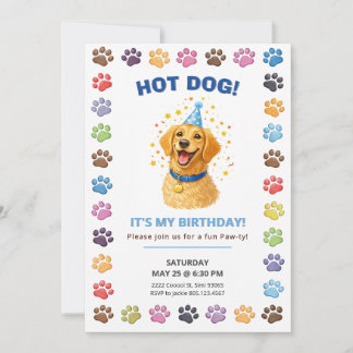 Convite Hot Dog It’s My Birthday, Puppy Paw-ty 