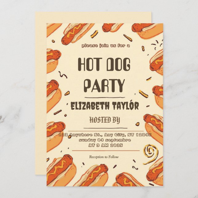 Convite Hot Dog Party Invitation – Fun Food Celebration (Frente/Verso)