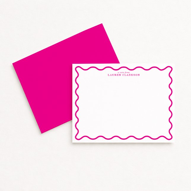 Convite Hot Pink Modern Wavy Border Note Card (Criador carregado)