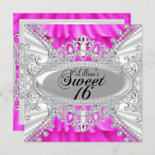 Convite Hot Pink Sparkle Diamond Sweet 16 Invite