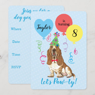 Convite Hound do Basset de Balões de Festa de aniversári