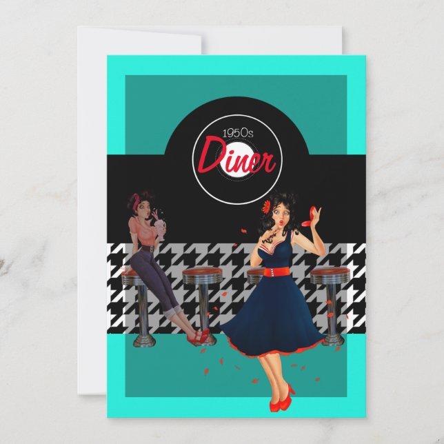 Convite Houndstooth verificou a safra dos anos 50 (Frente)