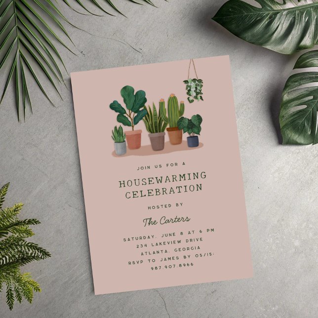 Convite Houseplants Illustrations Housewarming Party (watercolour houseplants housewarming party invitation)