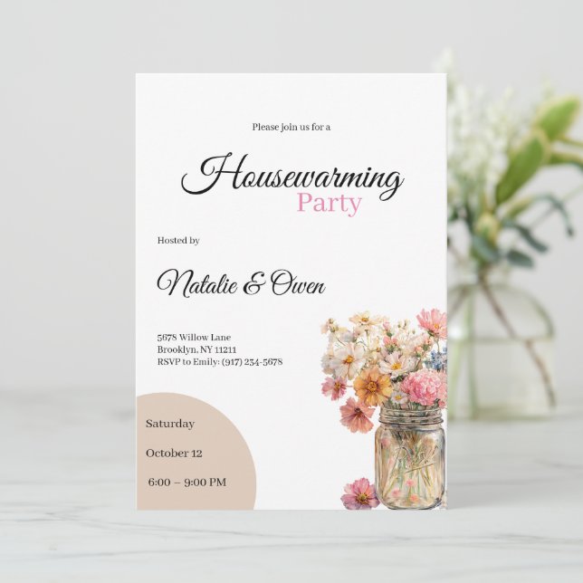 Convite Housewarming Invitation • Floral New Home Party (Em pé/Frente)