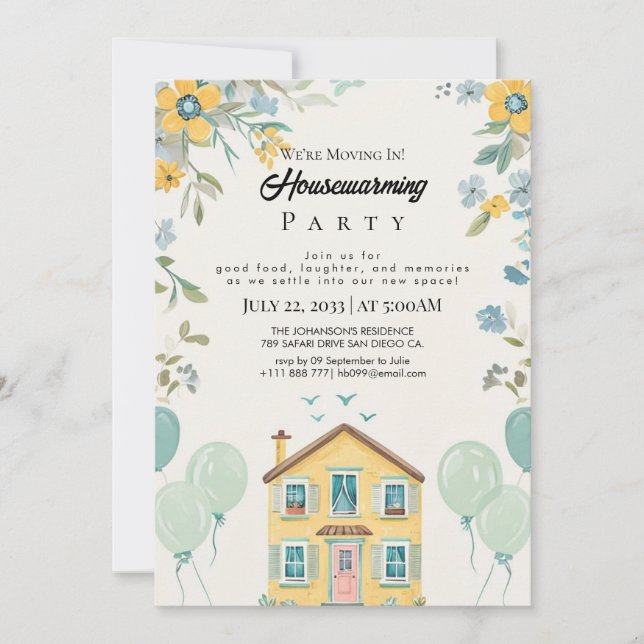 Convite Housewarming Party Invitation Floral New Home Cele (Frente)