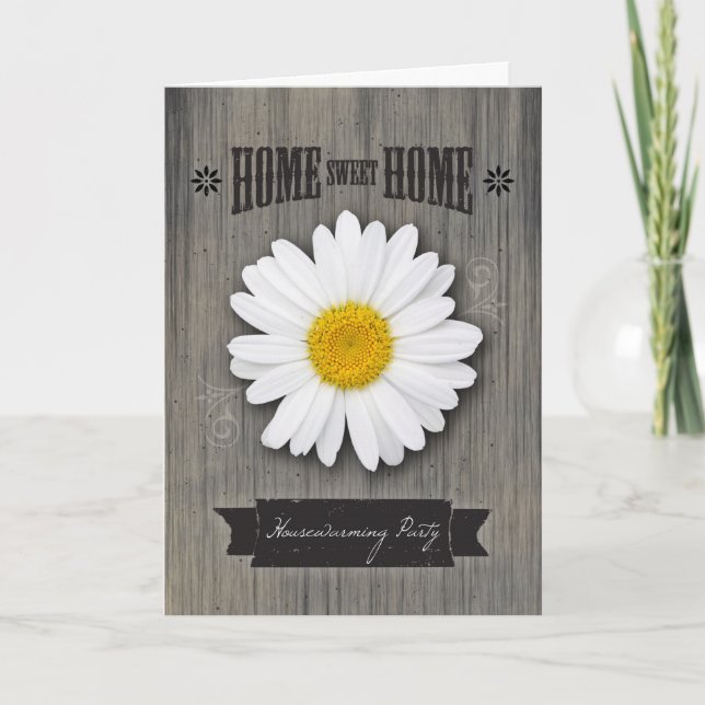 Convite Housewarming Party Invitation, Rustic Daisy (Frente)