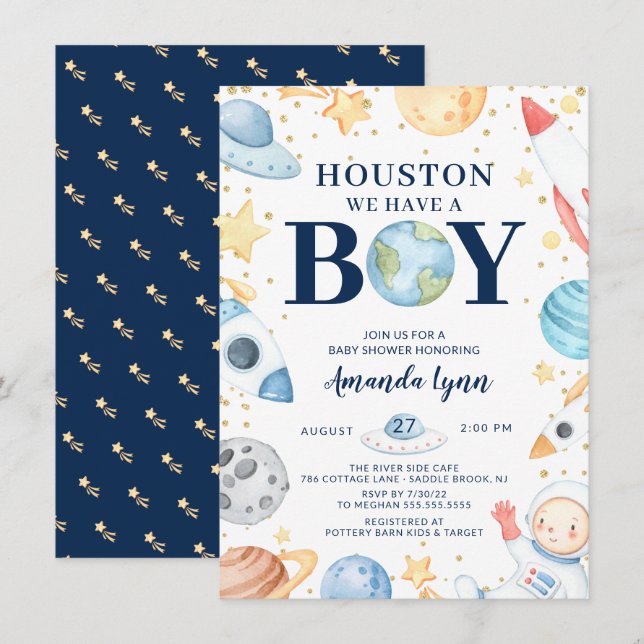 Convite Houston Temos Um Chá de fraldas Exterior Para Rapa (Frente/Verso)