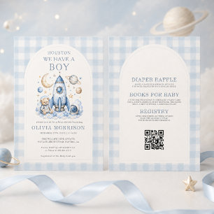 Convite Houston Temos um Menino QR Code Chás de Bebê