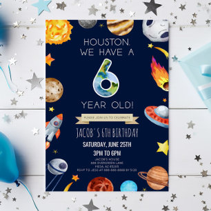 Convite Houston Temos Uma Festa de aniversário 6 De 6 Anos