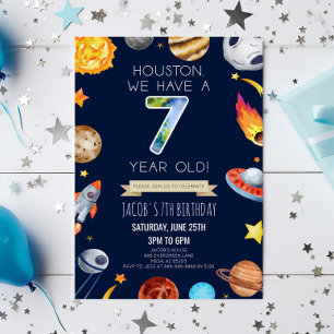 Convite Houston Temos Uma Festa de aniversário 7 De 7 Anos