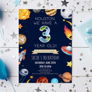 Convite Houston Temos Uma Festa De aniversário de 3 anos D