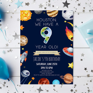 Convite Houston Temos Uma Festa De Aniversário De 9 Anos