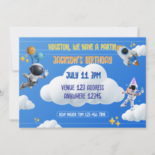 Convite Houston Temos uma Festa de Aniversário Espacial 3D